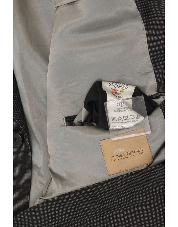 MARKS & SPENCER Mens 3 Button Blazer Jacket UK 42 XL Grey Wool Vintage Marks & Spencer and Second-Hand Marks & Spencer from Messina Hembry 