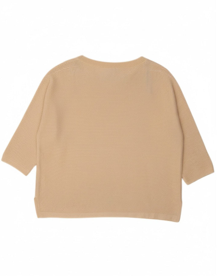 MASSIMO DUTTI Womens Oversized Boat Neck Jumper Sweater UK 14 Medium Beige