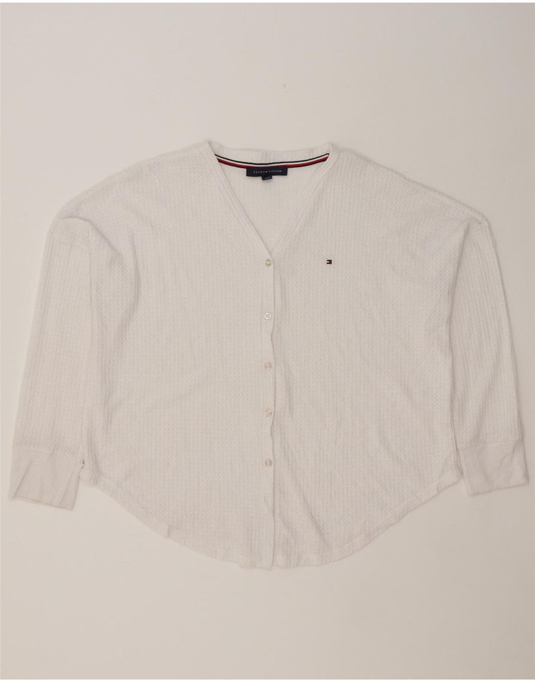 TOMMY HILFIGER Womens Oversized Cardigan Sweater UK 14 Medium White Vintage Tommy Hilfiger and Second-Hand Tommy Hilfiger from Messina Hembry 