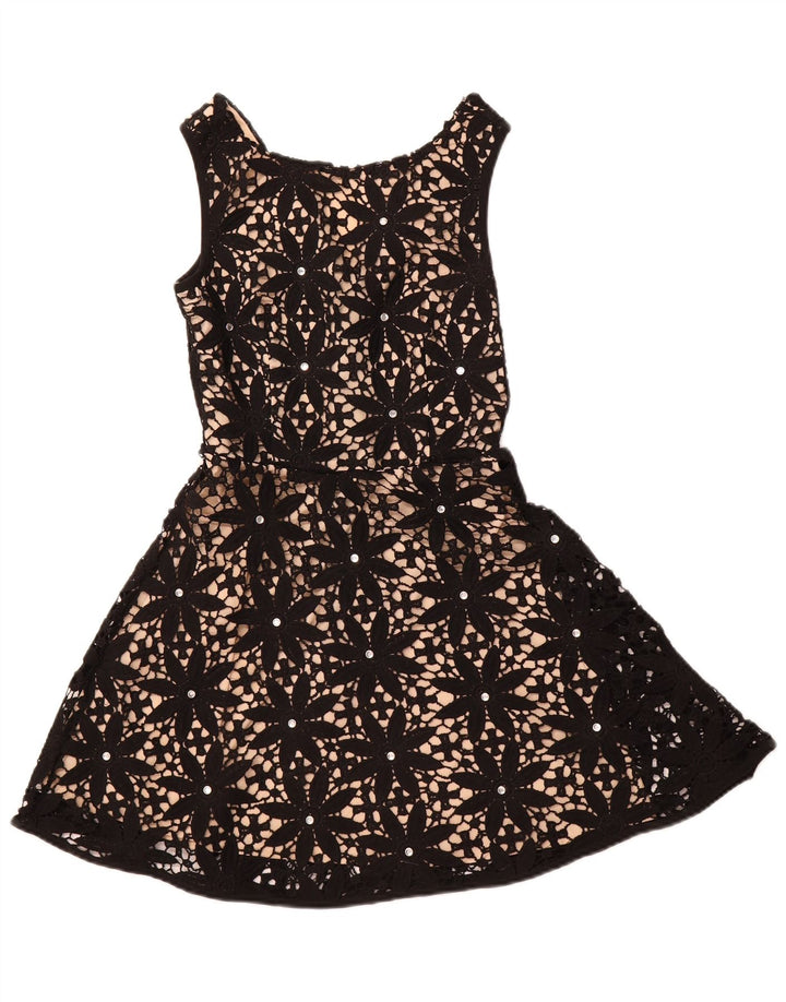 QUIZ Womens Crochet Sleeveless A-Line Dress UK 6 XS  Black Floral