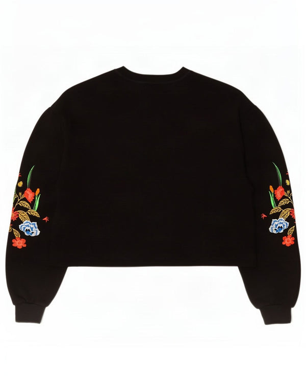 Zara Womens Crop Oversized Sweatshirt Jumper UK 10 Small Black Floral