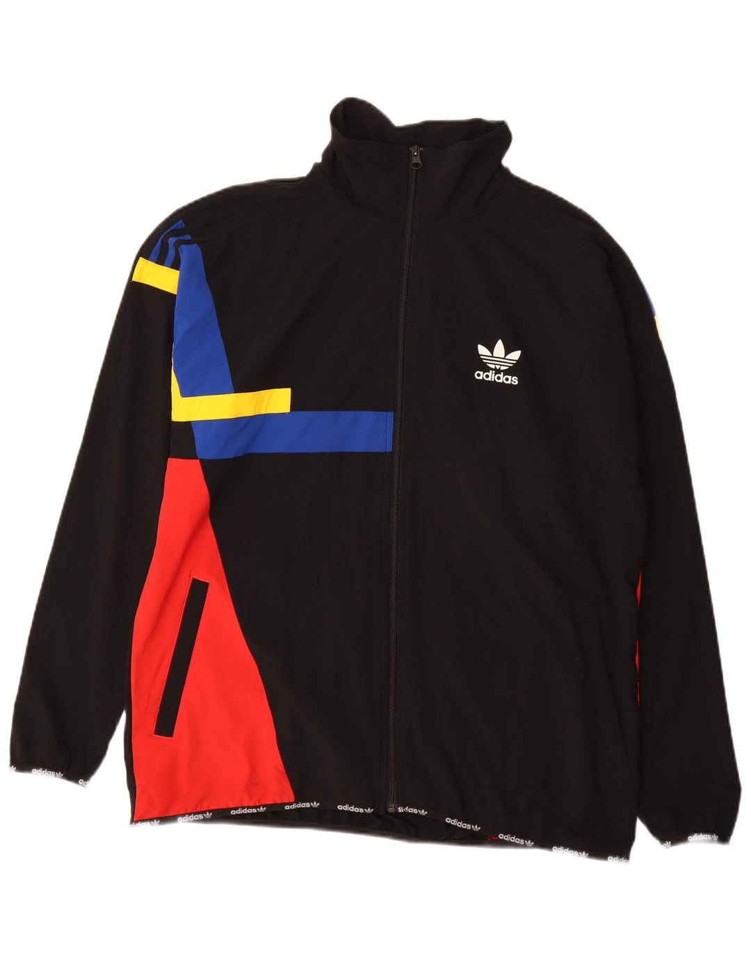ADIDAS Mens Tracksuit Top Jacket Large Black Colourblock Nylon