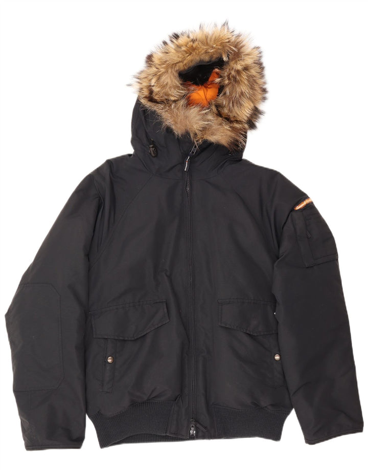 Goose & Gander Mens Hooded Padded Bomber Jacket IT 48 Medium Black Nylon