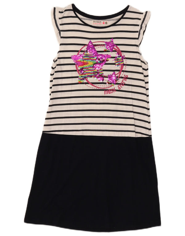 Desigual Girls Graphic Basic Dress 13-14 Years White Striped Cotton