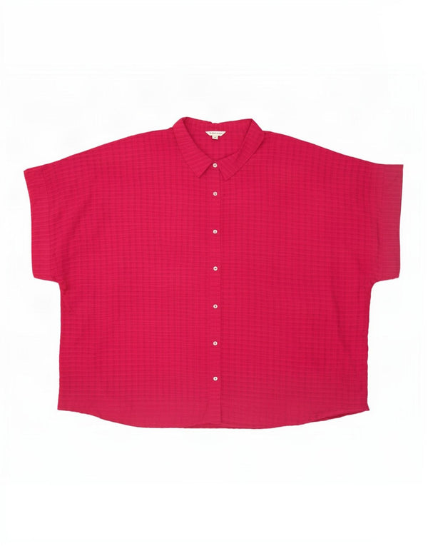 Monsoon Womens Short Sleeve Oversized Shirt UK 20 2XL Pink Check Viscose
