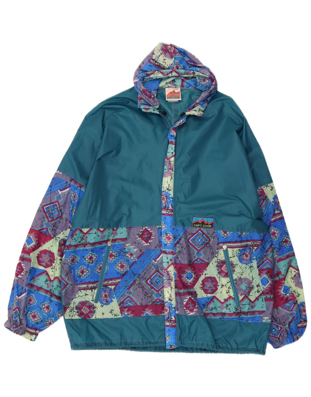 Capt. Cook Mens Abstract Hooded Rain Jacket UK 38 Medium Blue