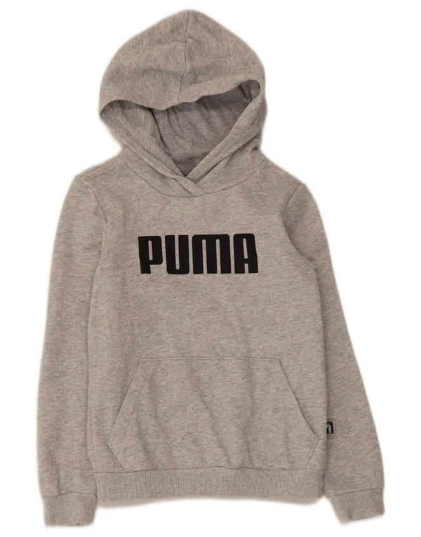 Puma Boys Graphic Crop Hoodie Jumper 9-10 Years Grey Cotton