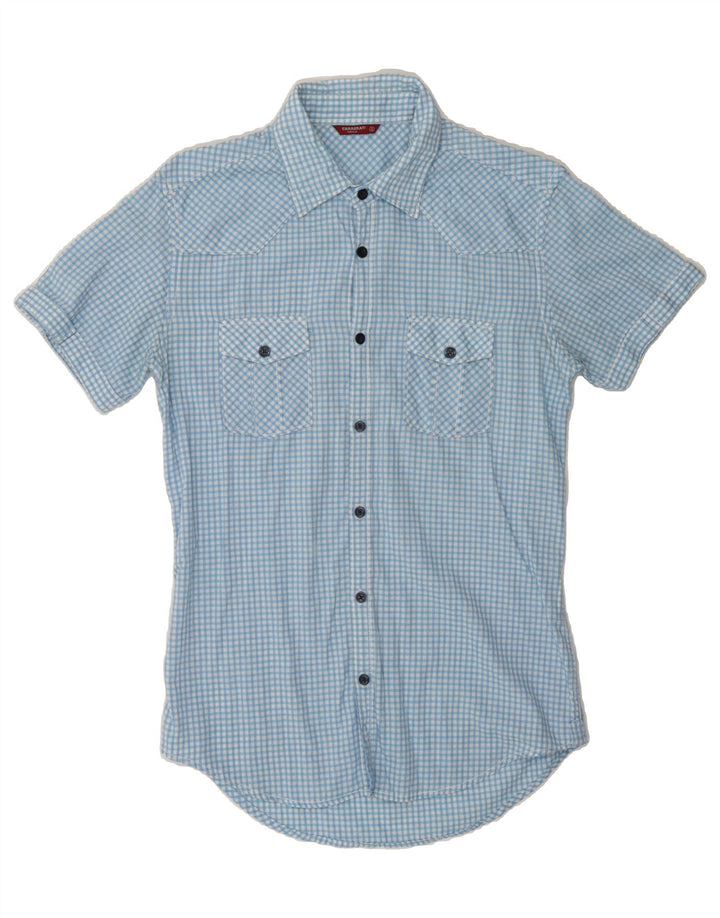 CARRERA Mens Short Sleeve Shirt Small Blue Check Vintage Carrera and Second-Hand Carrera from Messina Hembry 