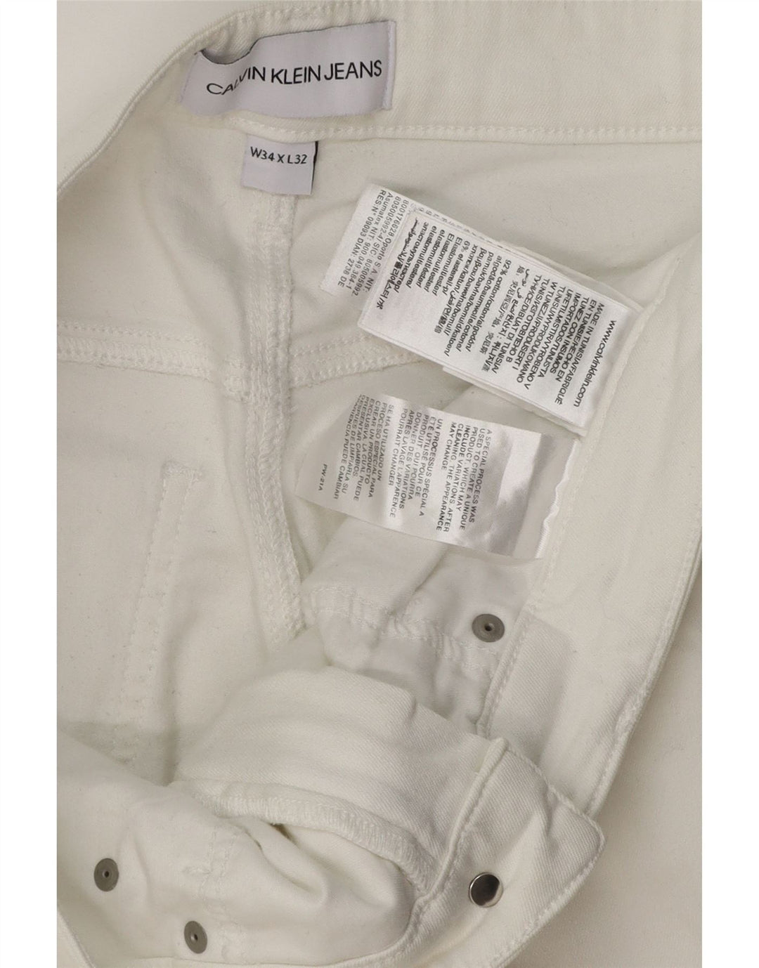 Calvin Klein Womens Slim Jeans W34 L32 White Cotton