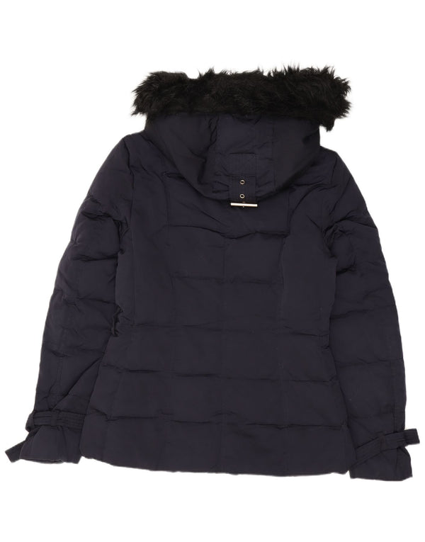 ZARA Womens Hooded Padded Jacket UK 10 Small Navy Blue Nylon