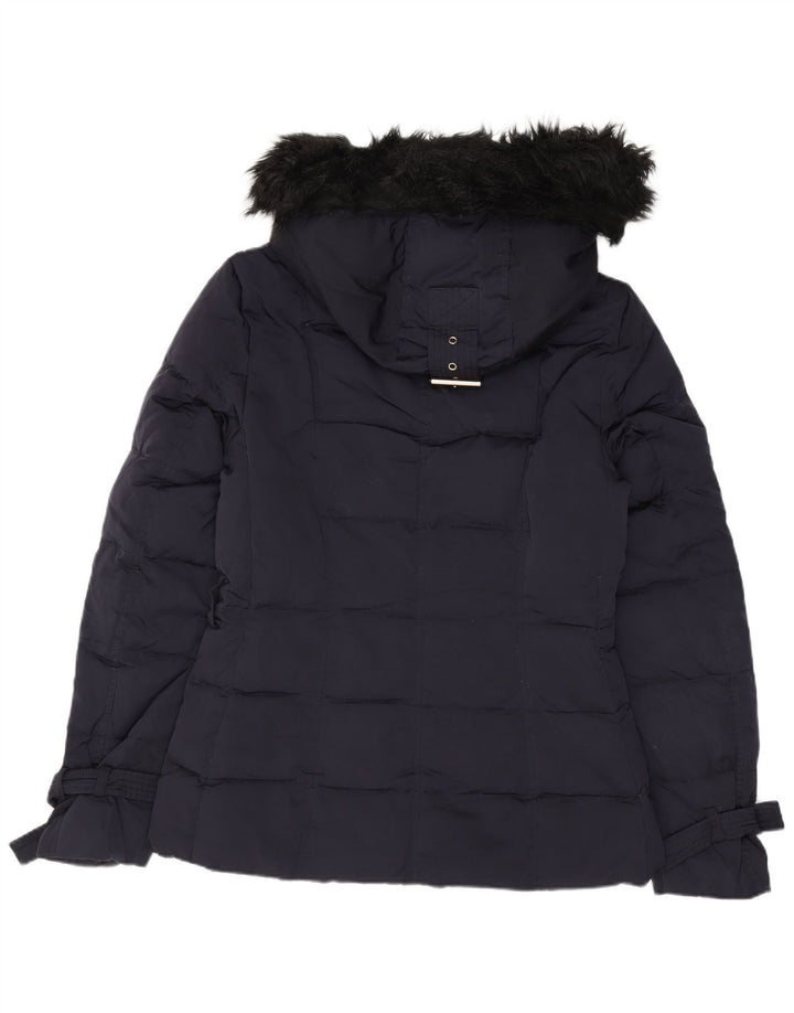 ZARA Womens Hooded Padded Jacket UK 10 Small Navy Blue Nylon