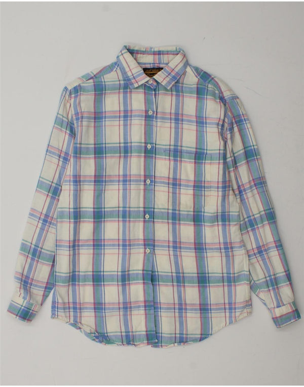 EDDIE BAUER Womens Flannel Shirt UK 14 Medium Blue Check Cotton