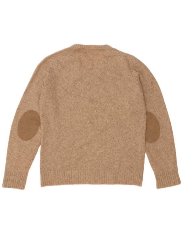 Zara Mens V-Neck Jumper Sweater Large Beige Wool