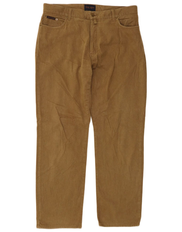 Gant Mens Straight Casual Trousers W40 L34 Khaki Cotton