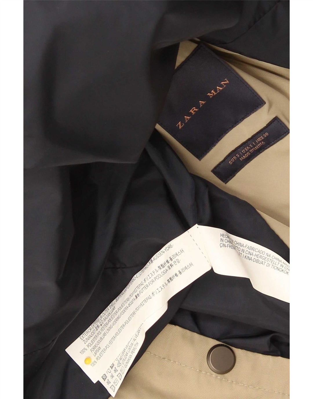 Zara Mens Trench Coat UK 36 Small Beige Polyester