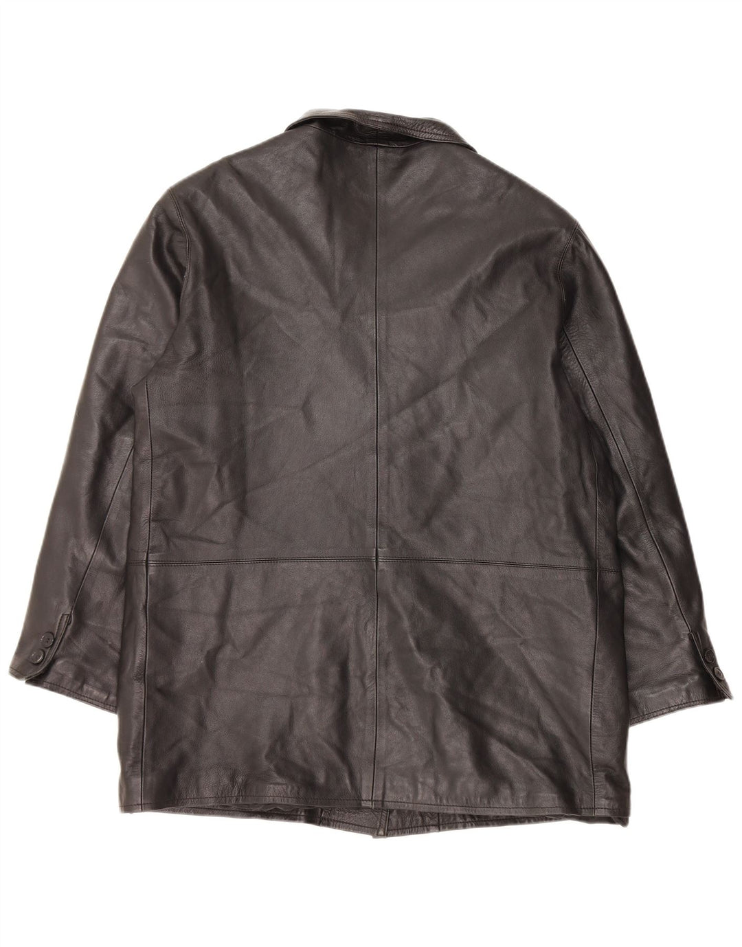 VINTAGE Womens Leather Coat IT 48 XL Black Leather