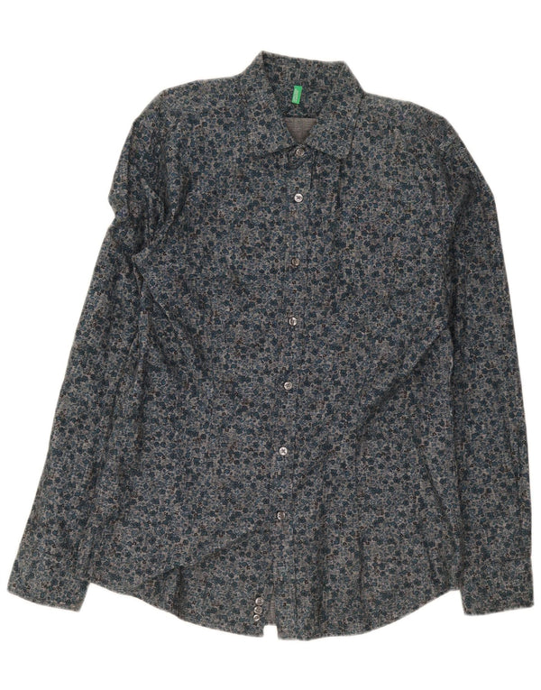 Benetton Mens Shirt XL Navy Blue Floral Cotton