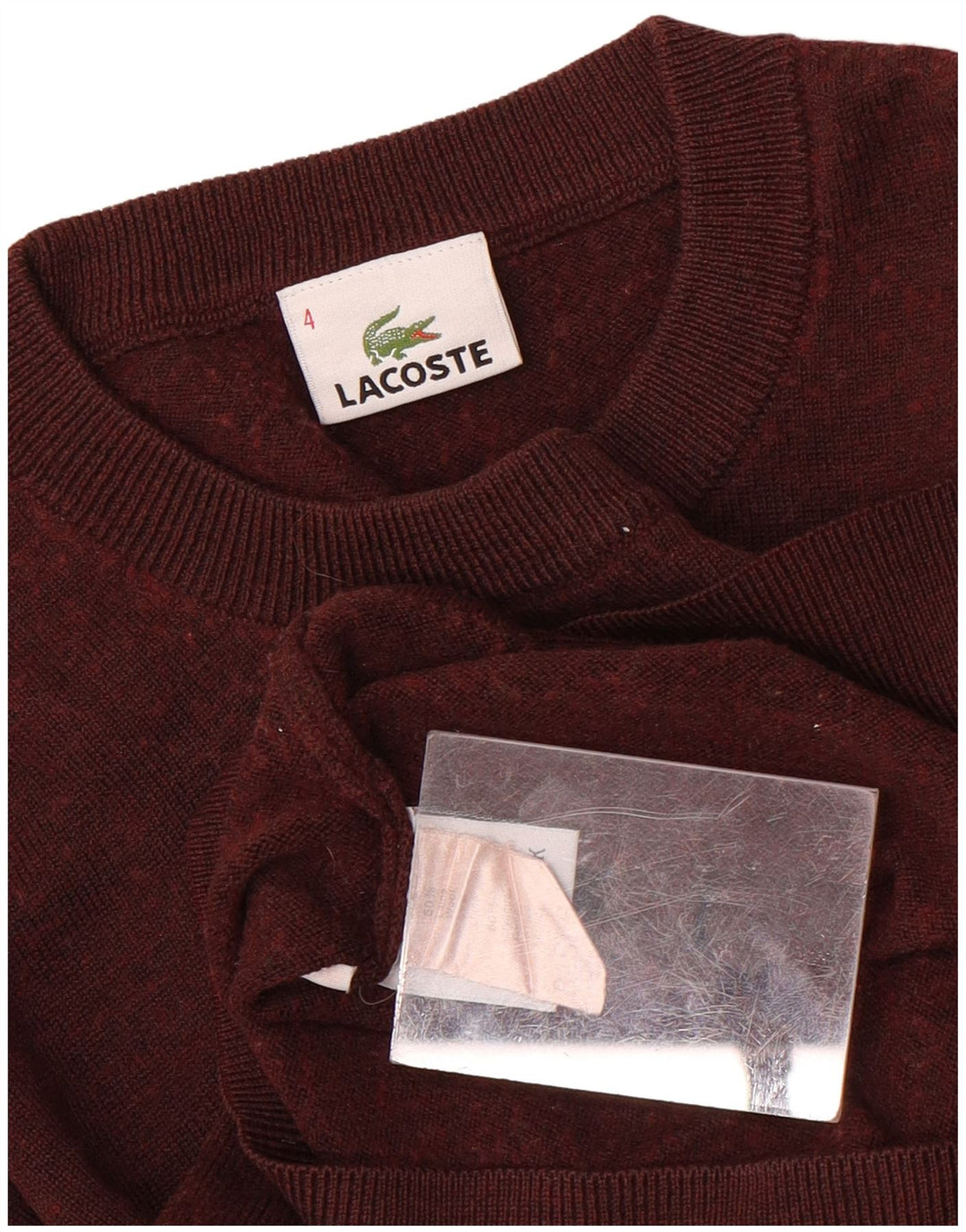 LACOSTE Mens Crew Neck Jumper Sweater Size 4 Medium Maroon Flecked Wool