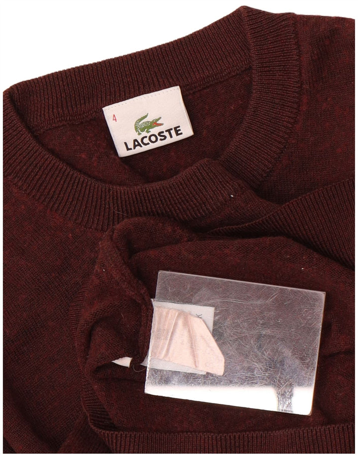 LACOSTE Mens Crew Neck Jumper Sweater Size 4 Medium Maroon Flecked Wool