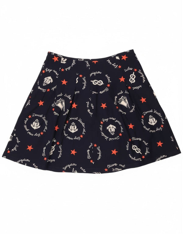 Vintage Womens Graphic A-Line Skirt W30 Medium Navy Blue Geometric