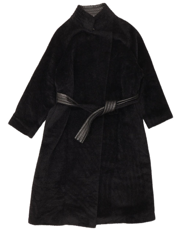 Max Mara Womens Wrap Faux Leather Overcoat UK 8 Small Black Alpaca Wool