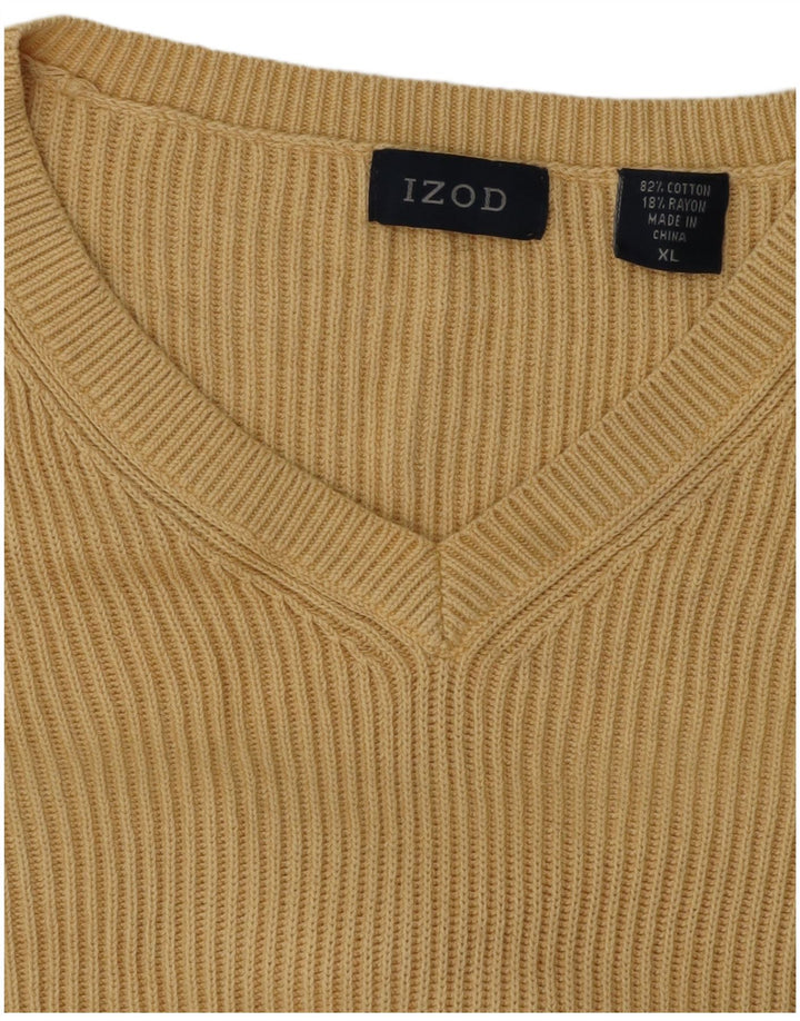 IZOD Mens V-Neck Jumper Sweater XL Beige Cotton