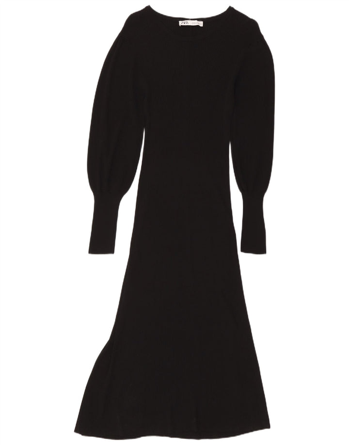 ZARA Womens Long Sleeve Maxi Dress UK 12 Medium Black Viscose
