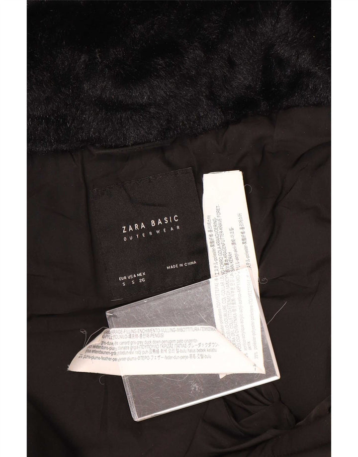 Zara Womens Hooded Padded Jacket UK 10 Small Black Polyester