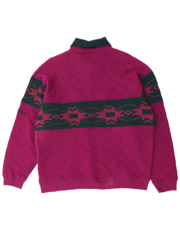NORTH WESTERN Mens Polo Neck Sweatshirt Jumper Medium Purple Fair Isle