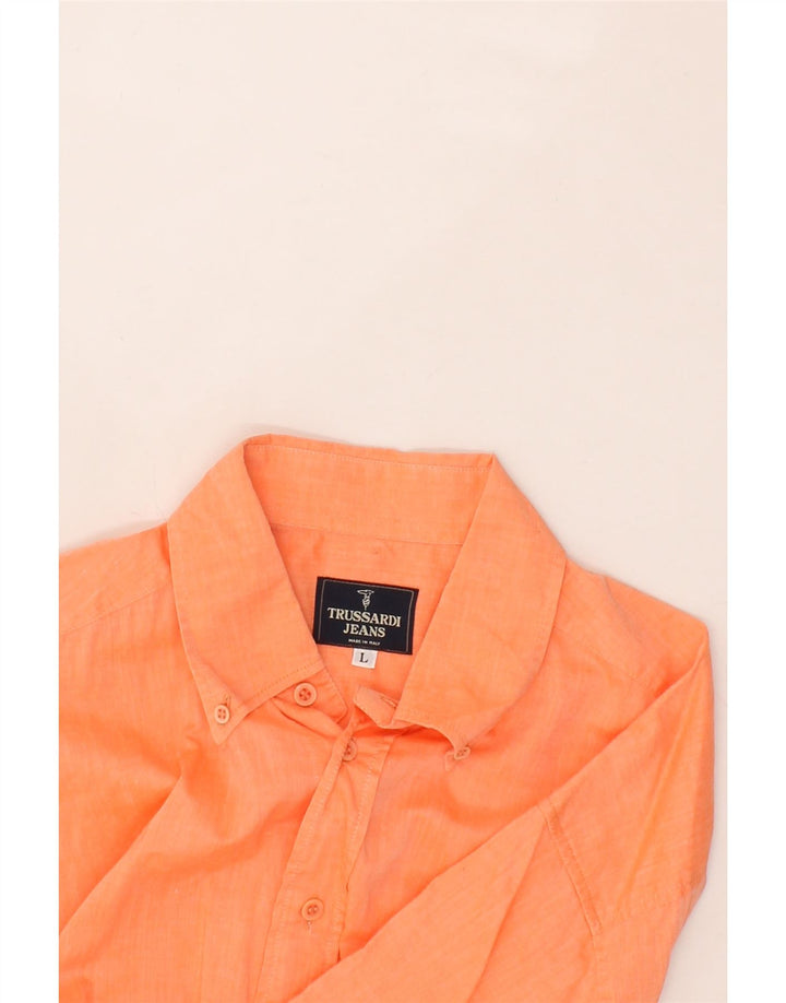 TRUSSARDI Mens Short Sleeve Shirt Large Orange Cotton Vintage Trussardi and Second-Hand Trussardi from Messina Hembry 