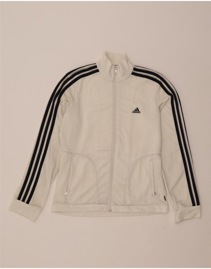 ADIDAS Womens Tracksuit Top Jacket UK 14 Medium White Polyester