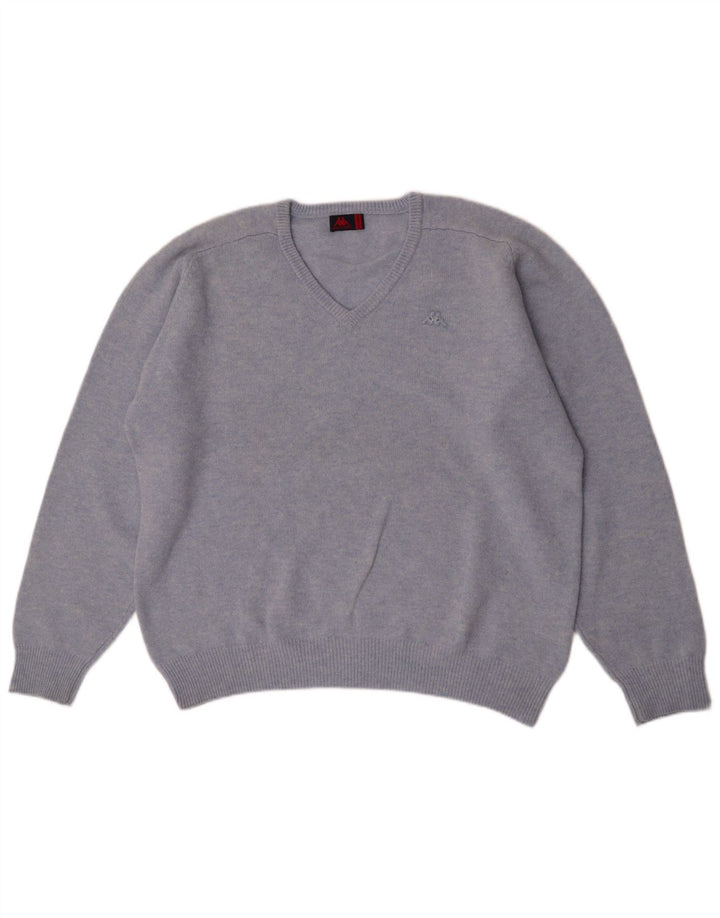 Kappa Mens V-Neck Jumper Sweater 2XL Blue Virgin Wool
