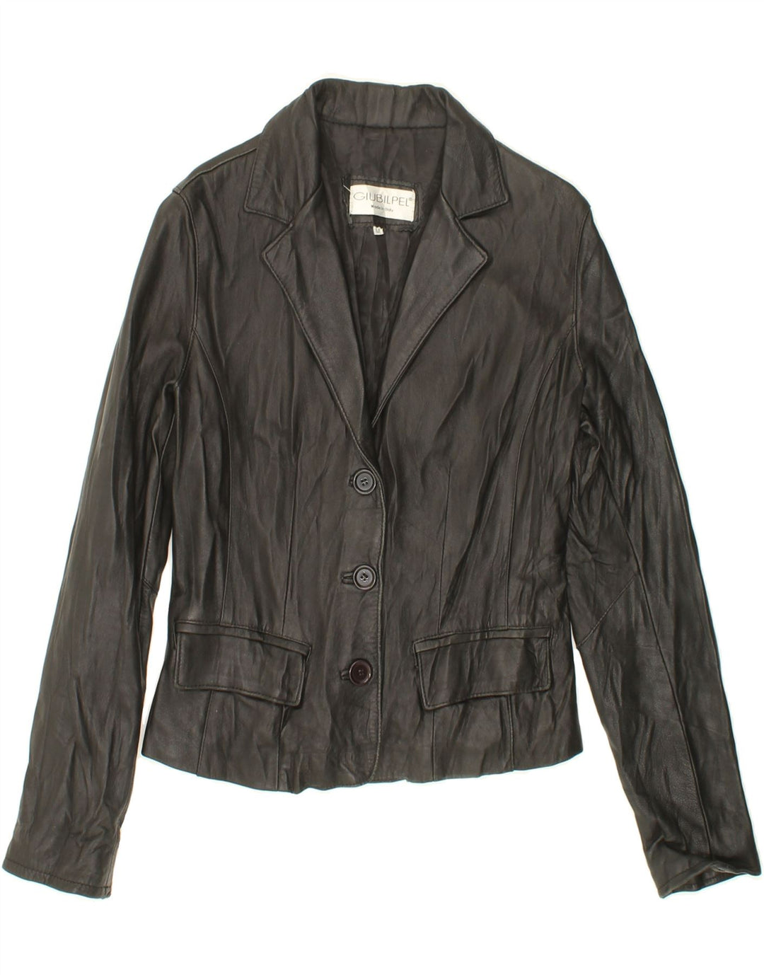 VINTAGE Womens Crop Leather Jacket UK 12 Medium Black Leather Vintage Vintage and Second-Hand Vintage from Messina Hembry 