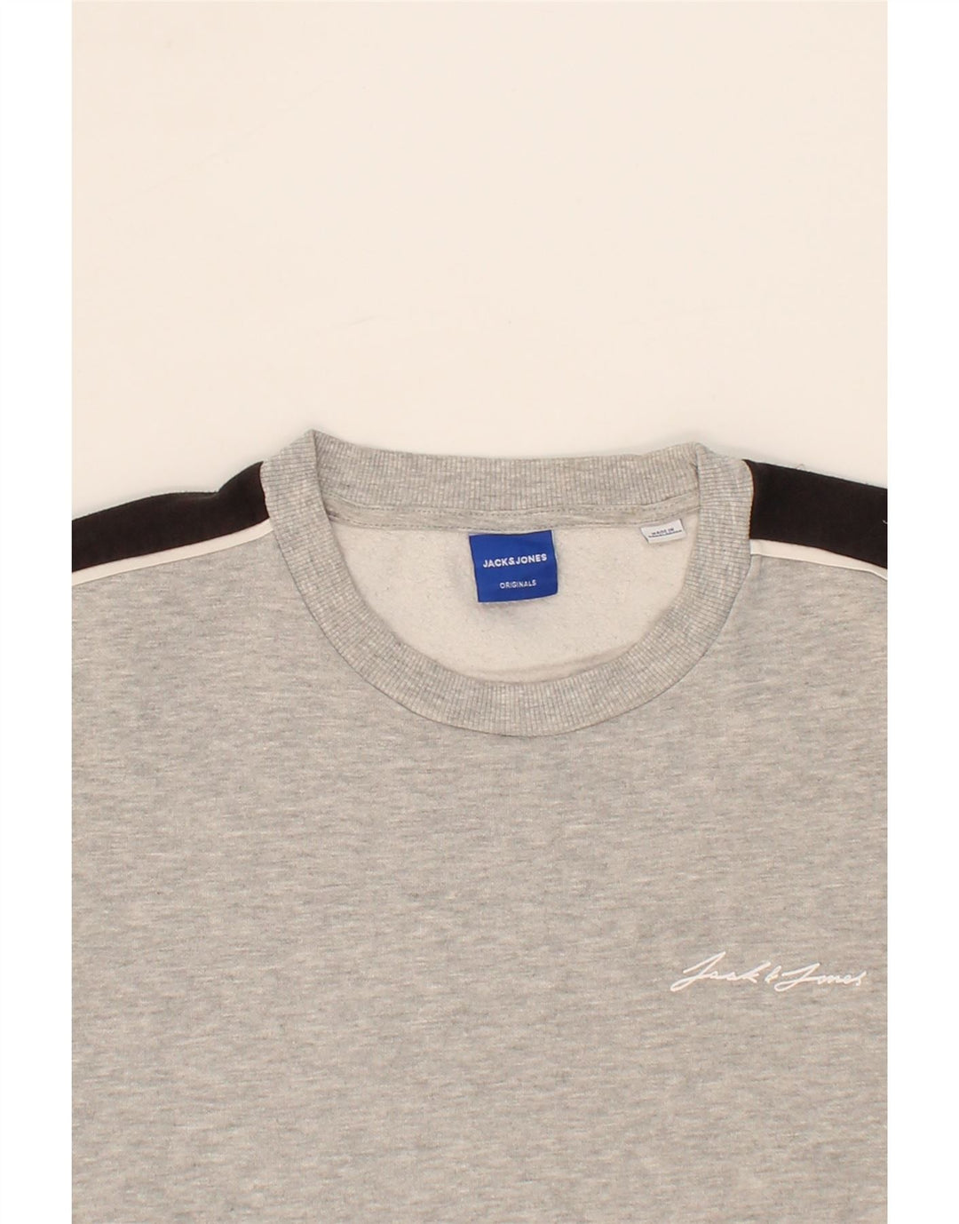 JACK & JONES Mens Graphic Sweatshirt Jumper Medium Grey Colourblock Cotton Vintage Jack & Jones and Second-Hand Jack & Jones from Messina Hembry 