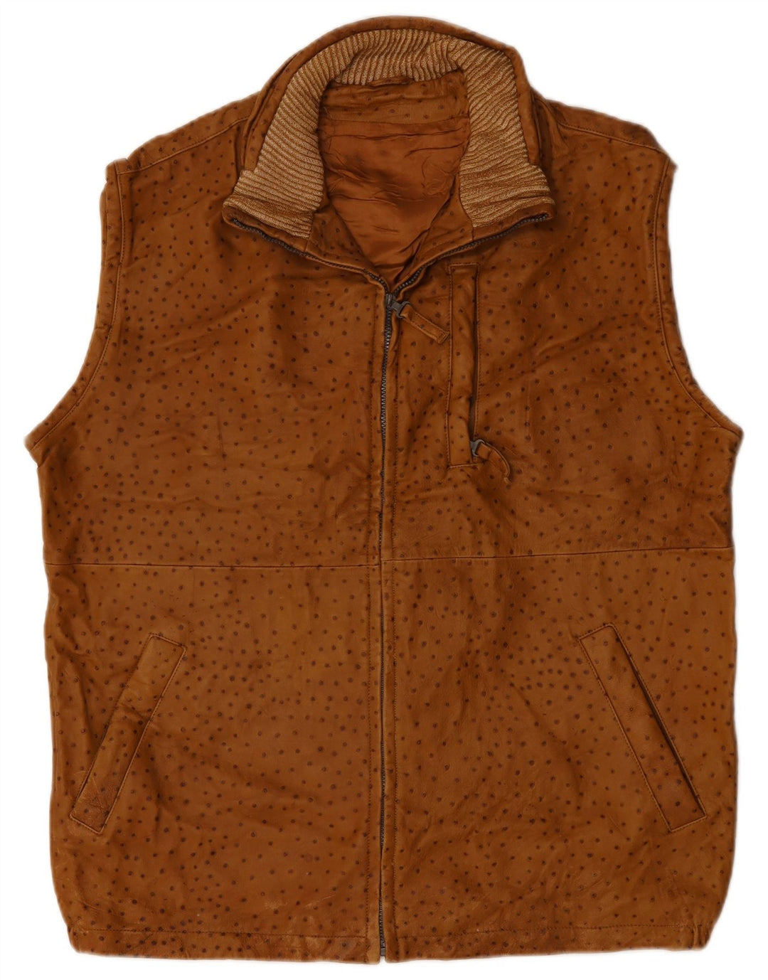 VINTAGE Mens Leather Gilet IT 56 3XL Brown Spotted