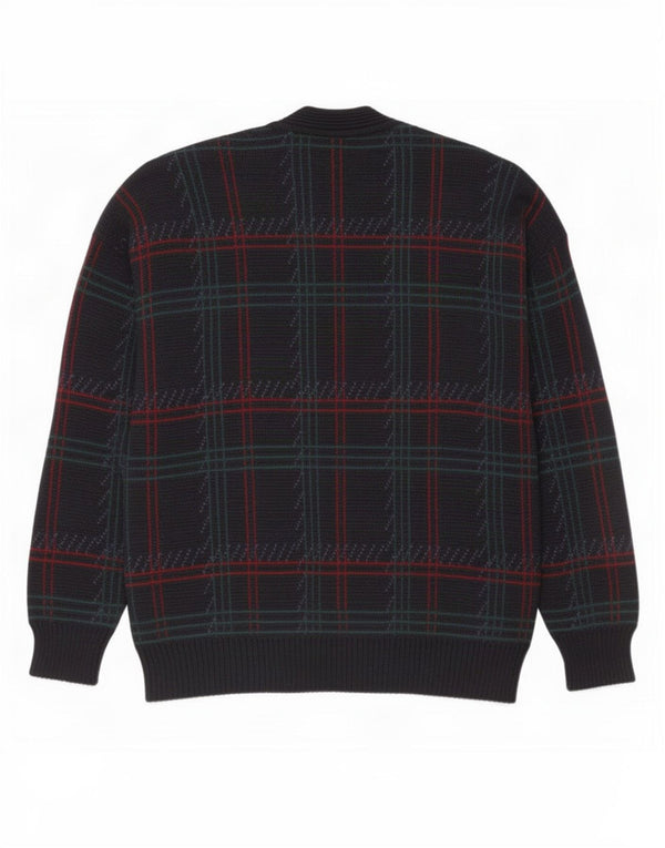Vintage Mens Cardigan Sweater Large Navy Blue Check