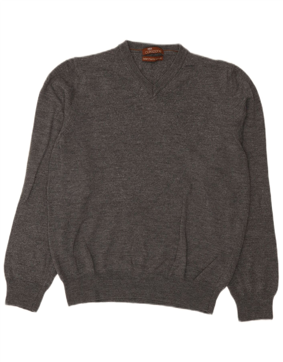 Marks & Spencer Mens V-Neck Jumper Sweater Medium Grey Merino Wool