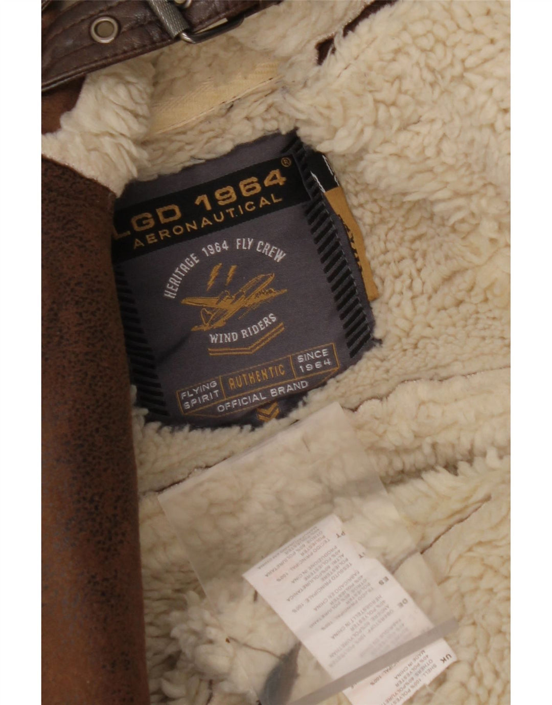 AERONAUTICA MILITARE Mens Flight Sherpa Jacket UK 36 Small Brown Polyester