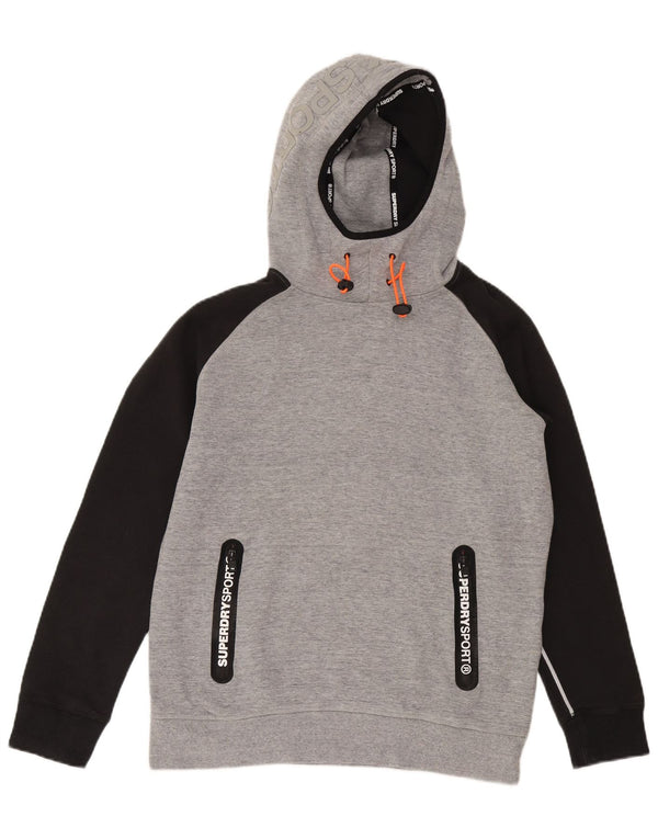 Superdry Mens Graphic Hoodie Jumper 2XL Grey Colourblock Cotton