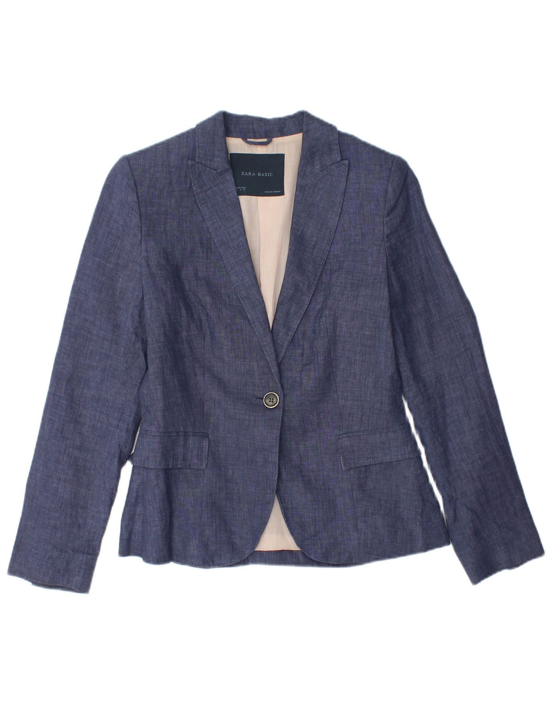 ZARA Womens 1 Button Blazer Jacket UK 10 Small Blue