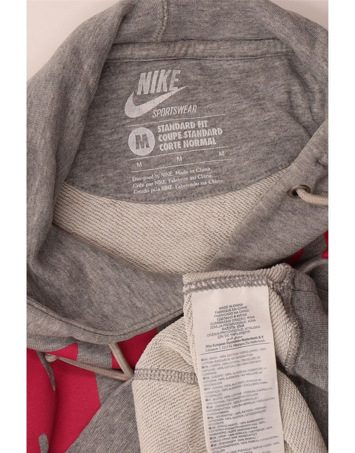 NIKE Womens Standard Fit Graphic Hoodie Jumper UK 14 Medium Grey Cotton