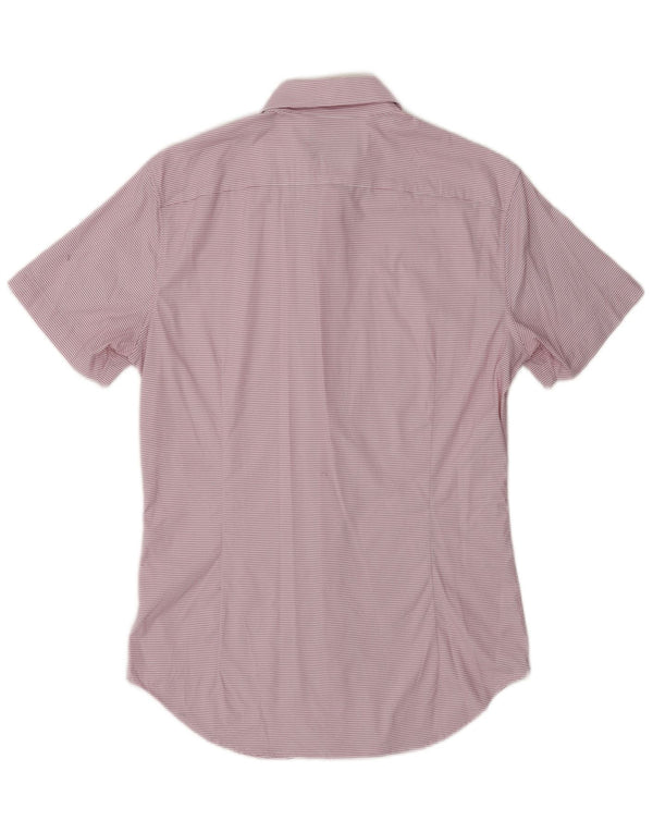 BONOBOS Mens Tailored Fit Short Sleeve Shirt Small Pink Chevron Nylon