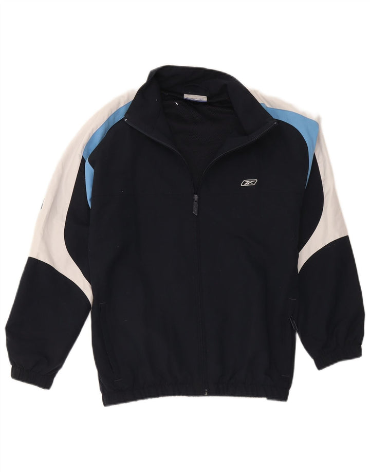 Reebok Boys Tracksuit Top Jacket 13-14 Years Navy Blue Colourblock