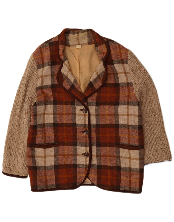 Vintage Womens 3 Button Blazer Jacket UK 20 2XL Burgundy Check Polyacrylic