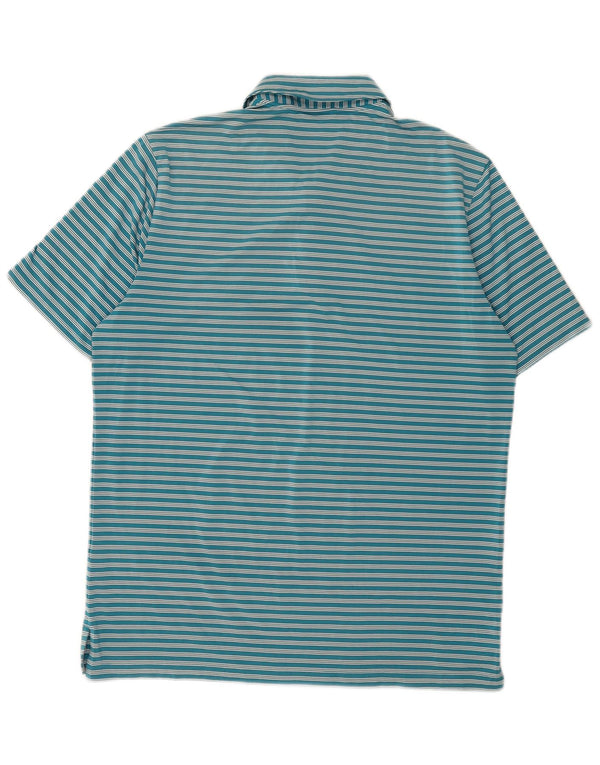 Adidas Mens Polo Shirt Large Blue Striped Polyester