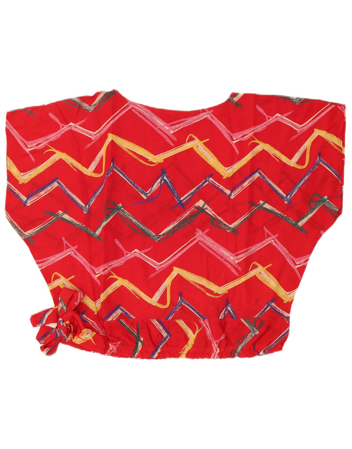 VINTAGE Womens Loose Fit Crop Top UK 14 Large Red Geometric