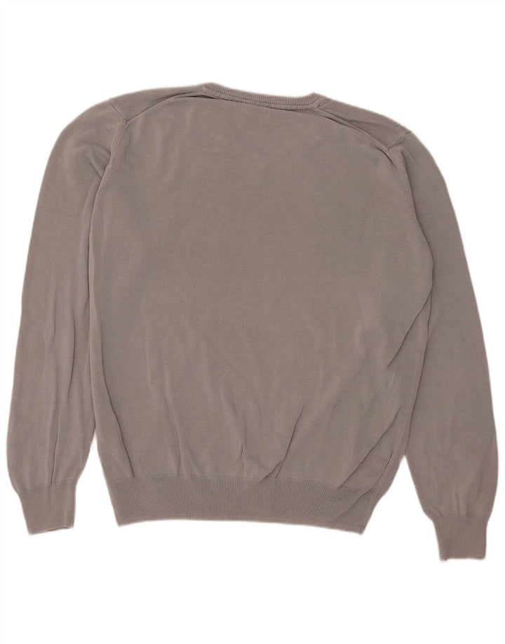 Vintage Mens V-Neck Jumper Sweater Large Grey Cotton
