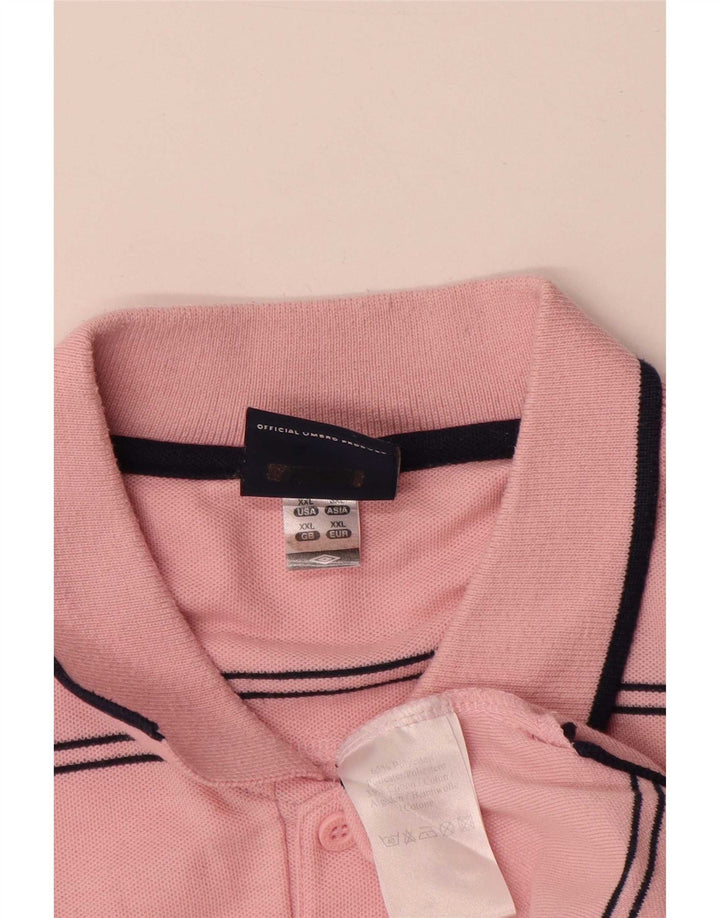 Umbro Mens Polo Shirt 2XL Pink Striped Polyester