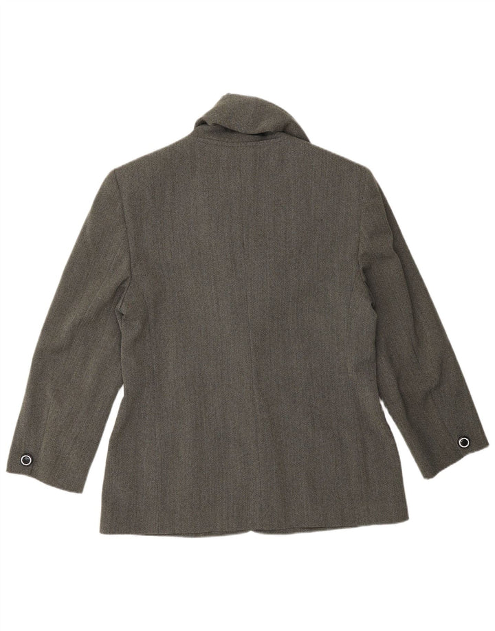 Genny Womens 3 Button Blazer Jacket UK 14 Medium Grey Herringbone Wool