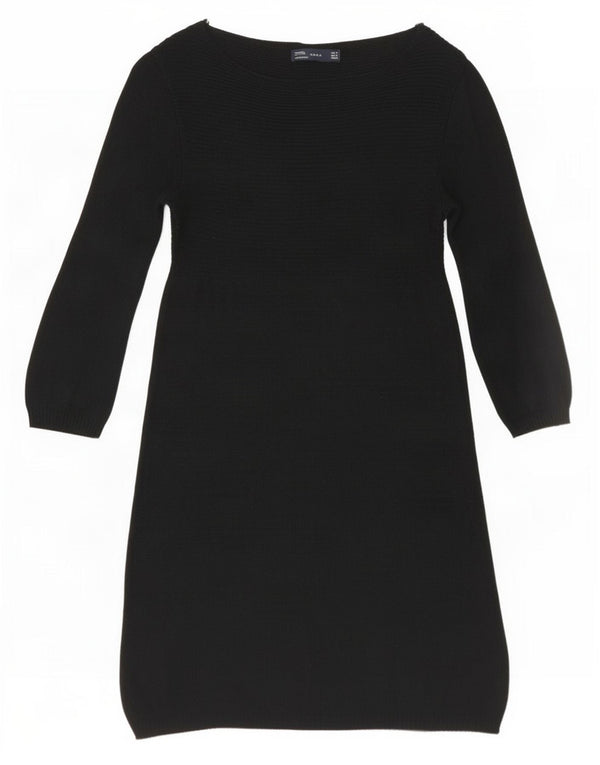 Zara Womens 3/4 Sleeve Jumper Dress UK 8 Small Black Cotton
